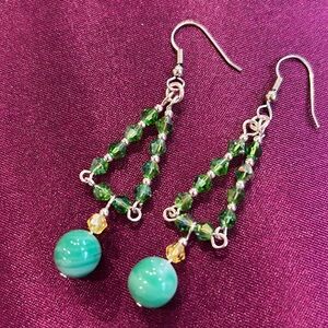 Jadeite and Emerald AB Crystal Earrings-Boutique